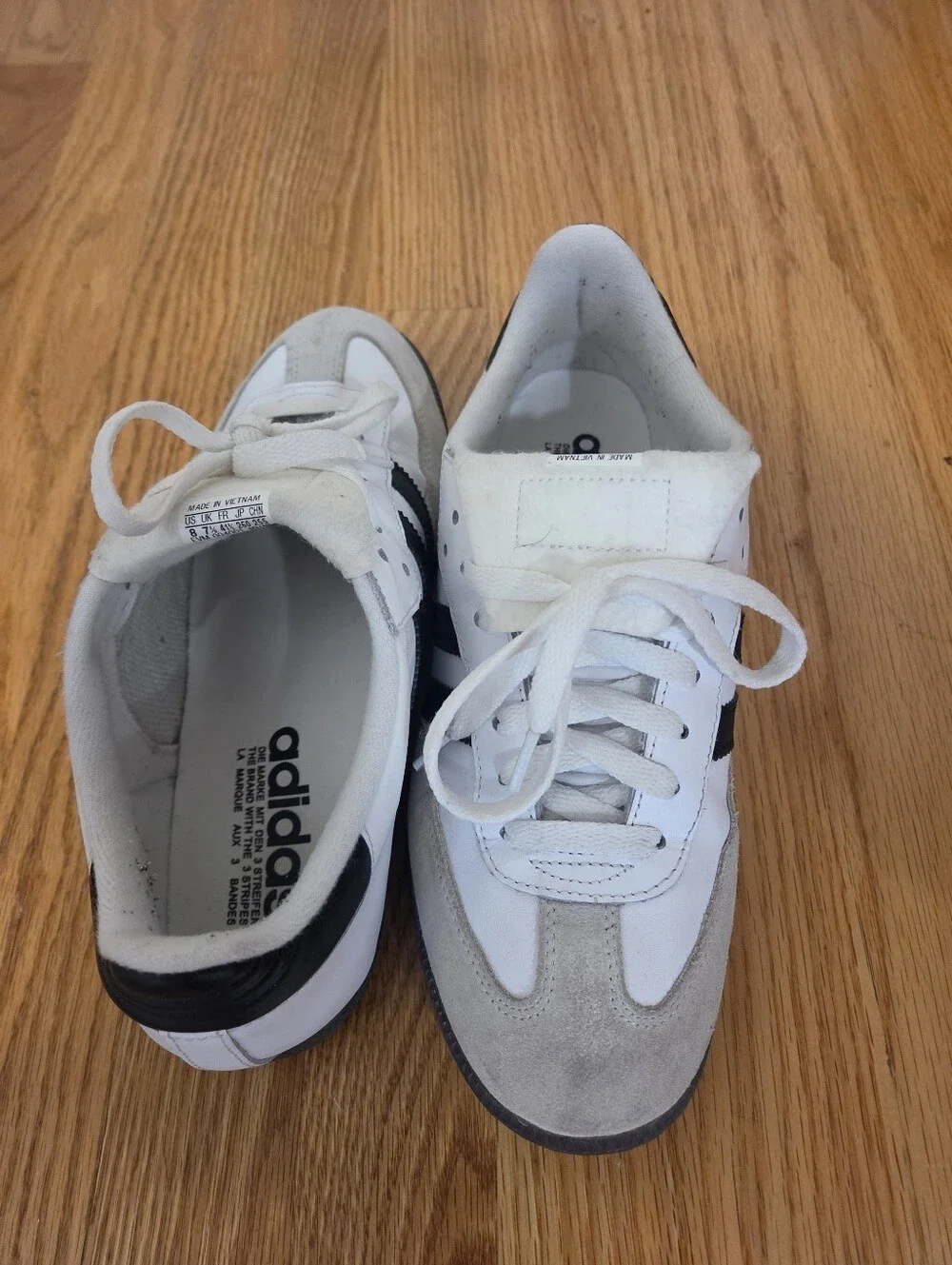 Adidas Samba Classic Sneakers - White with Black Stripes and Gray Suede Size 8